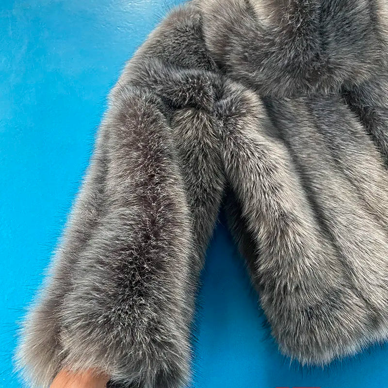 FANPUGUIZHEN-Faux Fox Fur Coat for Women, Thick Overcoat, Fake Fur Jacket, Fashion Mink Outwear, Winter